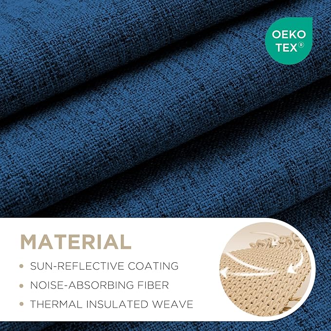 Joydeco Linen Blackout Curtains for Bedroom - 100% Light Blocking 1 Panels, Navy Blue Drapes 100" W x 108" L, Thermal Insulated Room Darkening Curtains for Living Room, Rod Pocket & Back Tabs