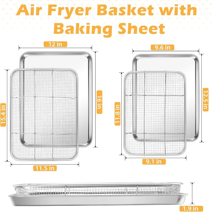 TeamFar Air Fryer Basket for Oven, 2 Set Stainless Steel Air Fryer Basket and - Image 2