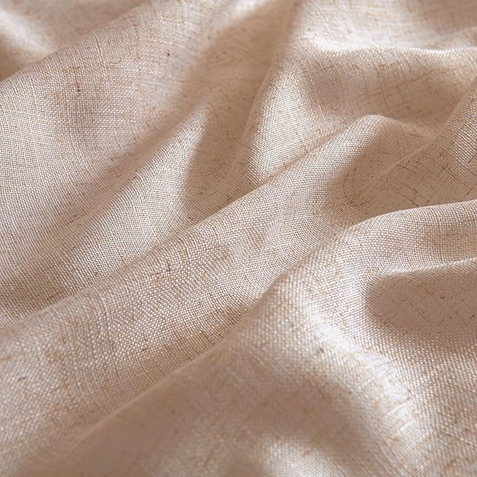 MIULEE Natural Beige Linen Curtains 63 Inch Length 2 Panels for Bedroom Living Room, Soft Linen Textured Window Drapes Semi Sheer Light Filtering Back Tab Rod Pocket Farmhouse Burlap Look Decor
