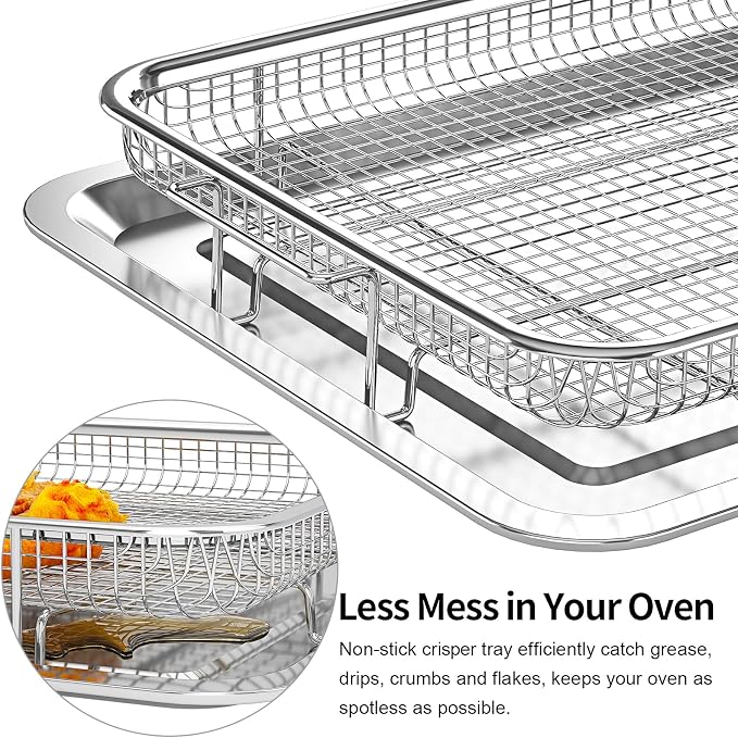 Air Fryer Basket, OPENICE 2 Set Air Fryer Pan and Crisper Tray - Image 4