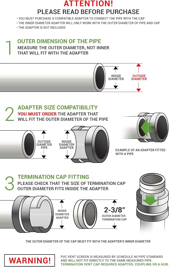 Raven R1508 Termination Cap Vent Cover Mesh Screen, Round Furnace PVC Pipe - Image 9