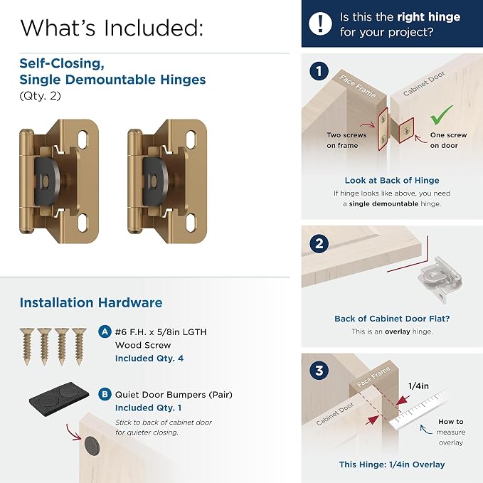Amerock BPR8701CZ | Cabinet Hinge | 1/4 inch Overlay Double Demountable | - Image 3