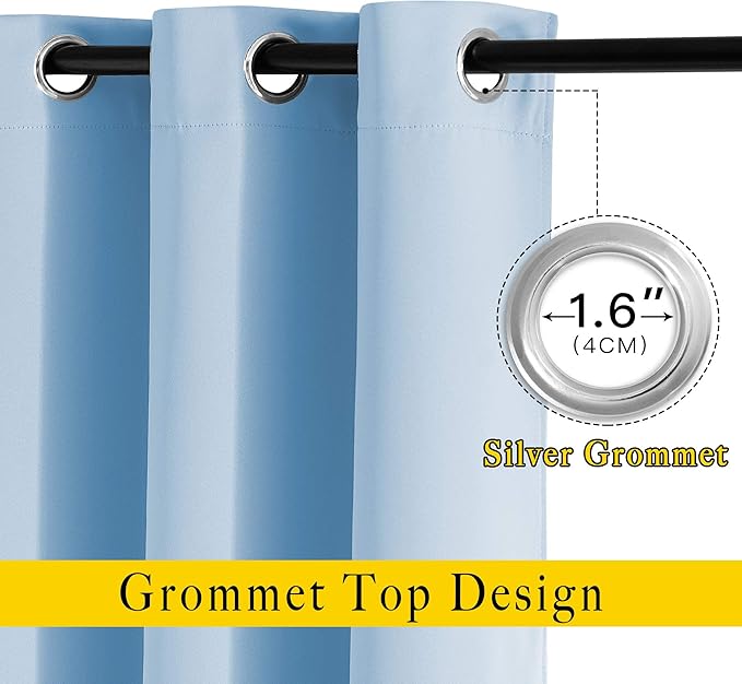 NICETOWN Blue Curtain Panels - Home Decoration Thermal Insulated Solid Grommet Blackout Curtains/Drapes for Hall/Sliding Door (80" Wide by 108" Long, Blue, Set of 2)