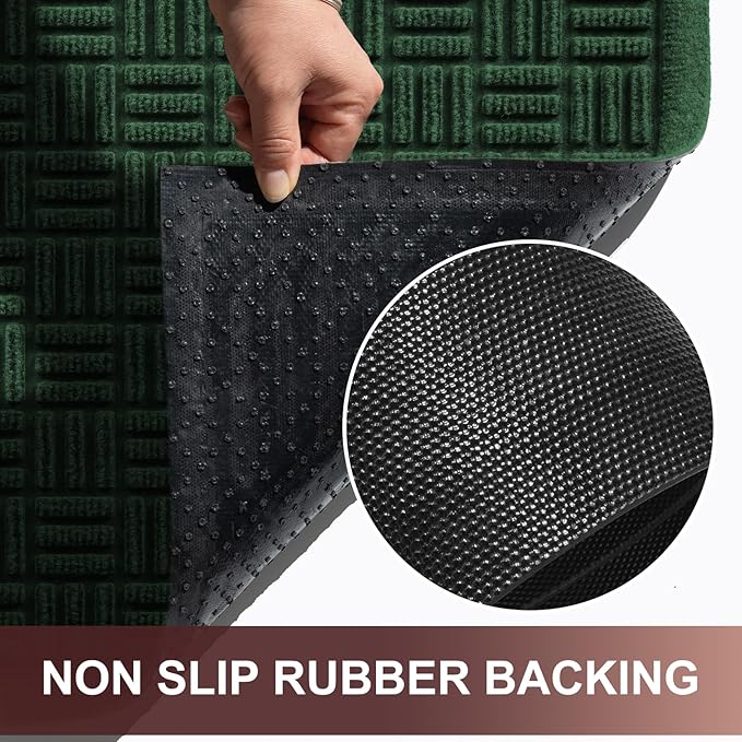 Mibao Front Door Mat Indoor Outdoor Entrance, Dirt Trapping Waterproof All-Season, All-Weather Doormat, Non-Slip Durable Natural Rubber Low Profile Easy Clean Patio Entrance Mat, 61.5" x 36", Green
