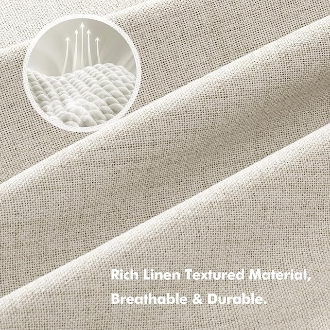 MIULEE 100% Blackout Linen Curtains for Bedroom, Linen Beige Solid Luxury Decor Thermal Insulation Room Darkening Drapes for Living Room Nursery Back Tab Rod Pocket 42 x 90 Inches, 2 Panels