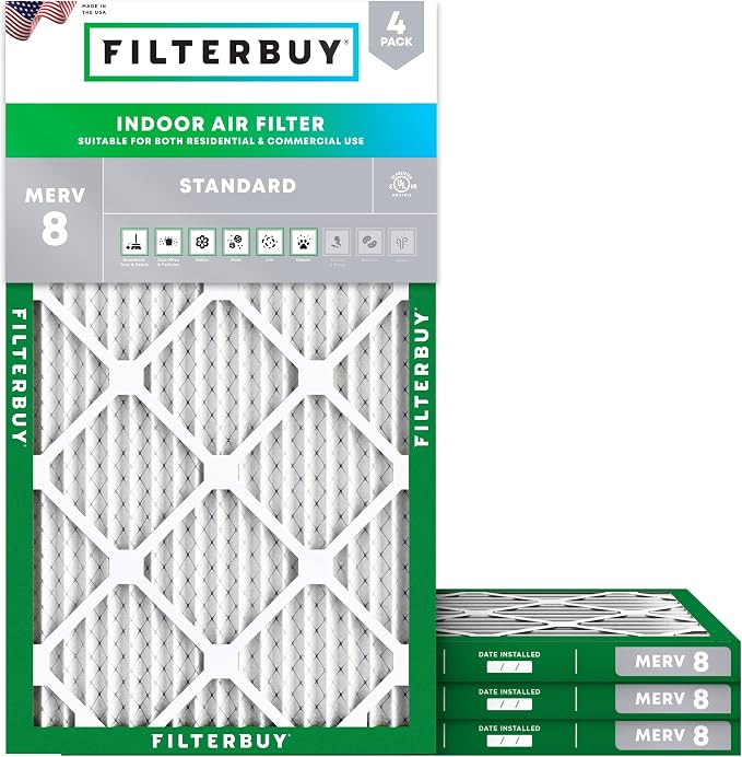 Filterbuy 10x25x1 Air Filter MERV 8 Essential Dust & Allergy Defense, by Filterbuy