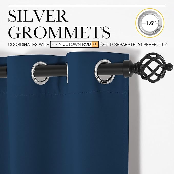 NICETOWN Window Curtain Panels, Thermal Insulated Solid Grommet Blackout Draperies/Drapes for Basement (Moroccan Blue, 1 Pair, 29 by 45-inch)