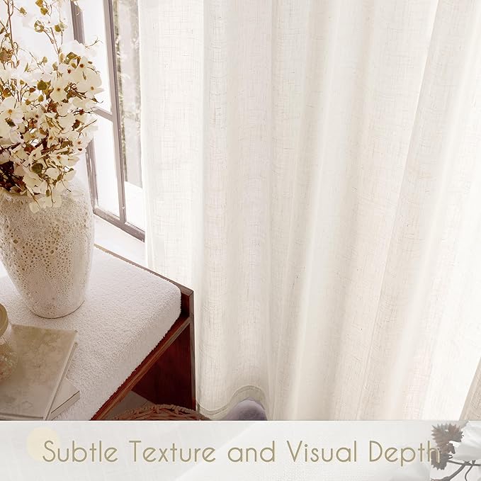 Cream Natural Linen Curtains 80 inch Length 2 Panels Set Neutral Rustic Farmhouse Living Room Drapes Back Tab Pleated Look Light Filtering Privacy Semi Sheer Curtains 80 inch Long Ivory Colored