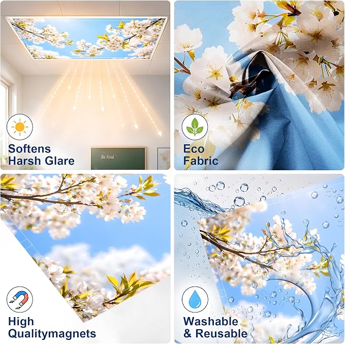2 Pack Sunny Spring Blossom Decorative Ceiling Light Covers, Magnetic 4x2 Ft - Image 3