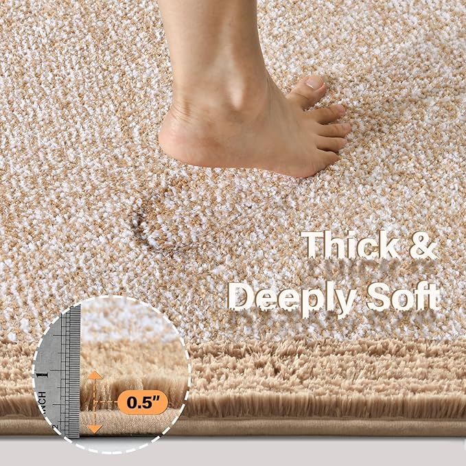 Bathroom Rugs 24x17 Non Slip Washable, Beige Bath Mat for Bathroom Floor Tub, Soft Absorbent Quick Dry Mats for Shower, Bathtub,Home Decor