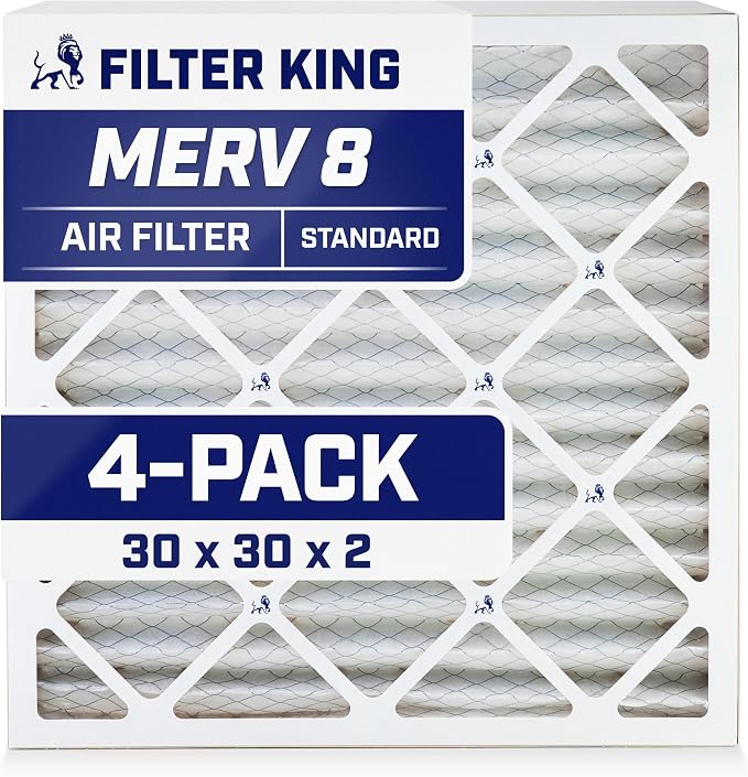 Filter King 30x30x2 Air Filter | 4-PACK | MERV 8 HVAC Pleated A/C Furnace by FilterKing