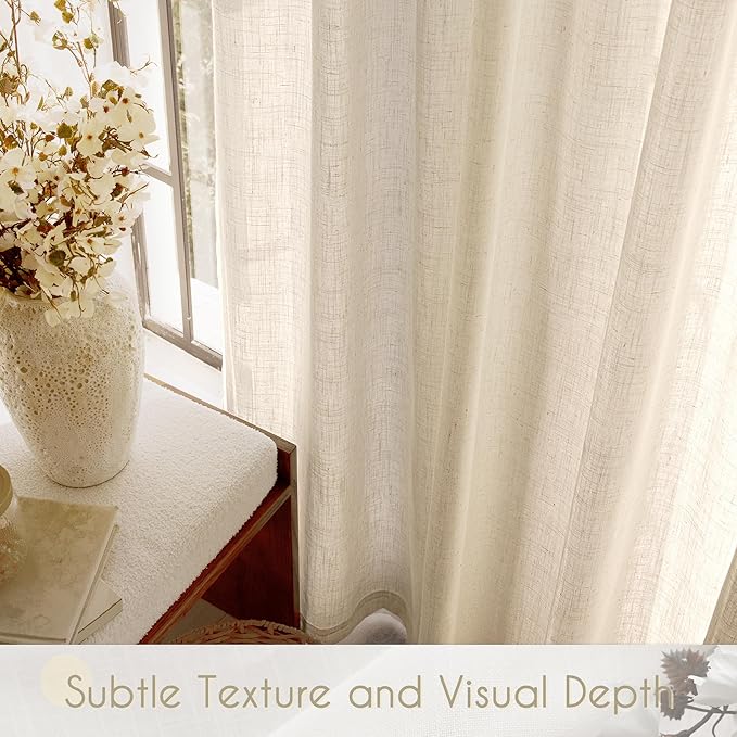 Greyish Beige Linen Curtain 108 inch Length 2 Panels Set Back Tab Light Filtering Living Room Curtain Drapes Home Office Modern Minimalist Decor Farmhouse Boho Neutral Semi Sheer Curtain 108 inch Long