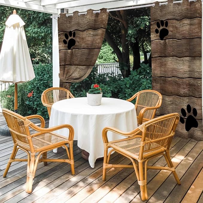 Wood Grain Outdoor Curtains for Patio Claws Animals Wooden Brown Vintage - Image 4