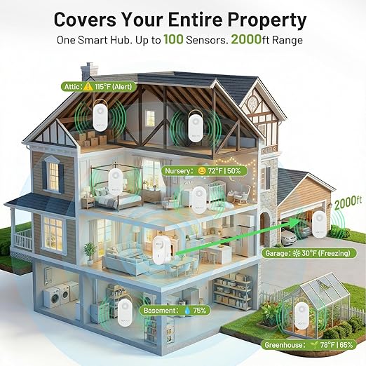 MOCREO WiFi Thermometer Hygrometer, 2000ft Long Range Temperature Humidity - Image 2