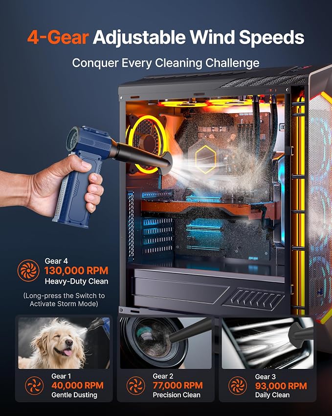 Compressed Air Duster, 000RPM Ultra-Powerful Cordless Electric Air Duster - Image 4