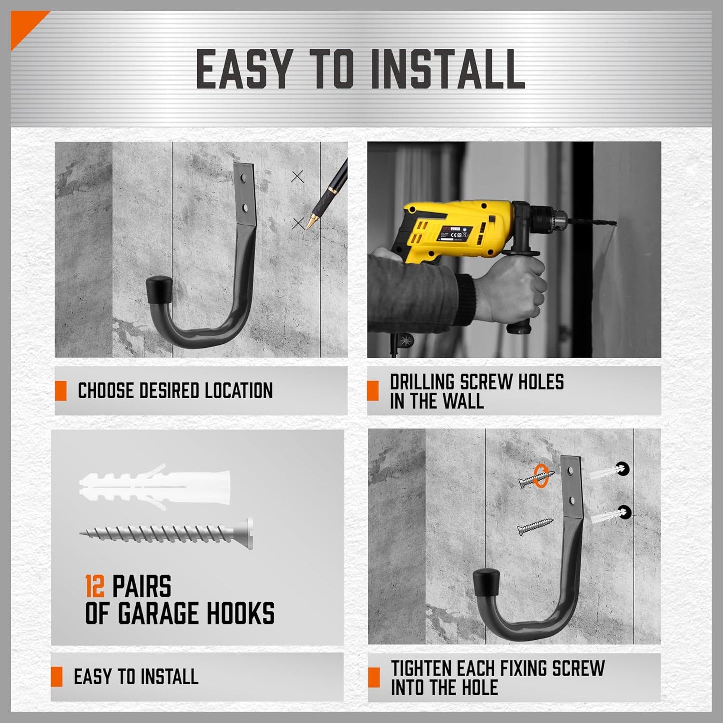 HORUSDY Garage Hooks Heavy Duty - 6Pcs 4.37 Inch Metal Garage Storage Hooks for Wall, Utility Hook for Hanging, Easy Use