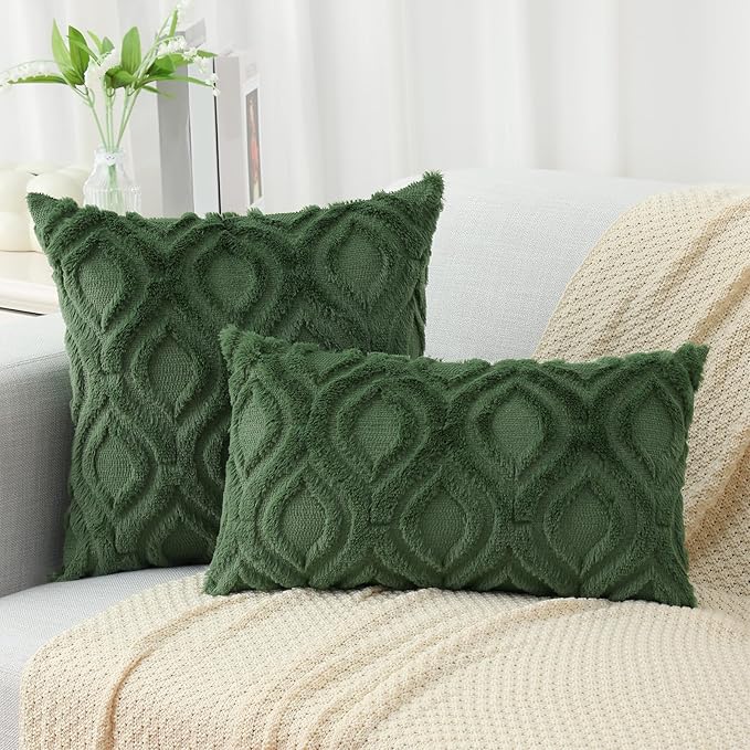 decorUhome Throw Pillow Covers 16x16 Inch Set of 2, Soft Plush Faux Wool Forest Elf Solid Couch Pillow Covers, Accent Farmhouse Neutral Square Pillow Cases for Sofa Bed Living Room