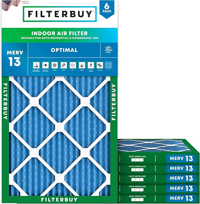 Filterbuy 10x25x1 Air Filter MERV 13 Optimal Smoke & Allergy Defense, by Filterbuy