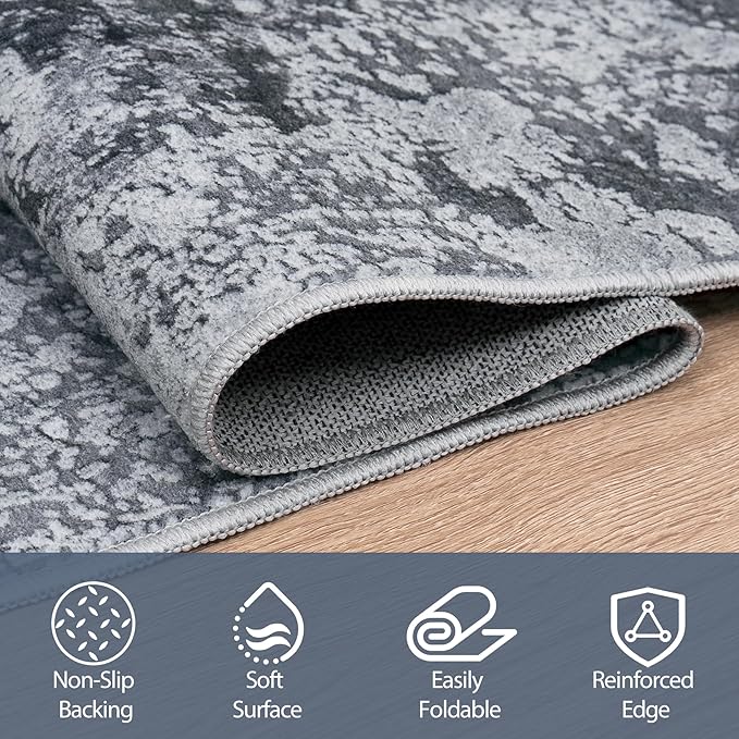 5x7 Area Rugs for Living Room Rug Washable: Abstract Rug for Dining Room Bedroom Carpet Non Slip 5 by 7 Indoor Modern Nursery Home Office Black