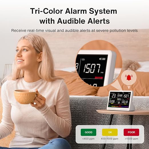 16 in 1 Air Quality Monitor Indoor 7" Large Display 9 AQI+7 Alerts, CO2 Monitor - Image 5
