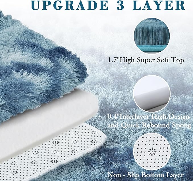 Small Rug Throw Rugs for Bedroom, Mini Area Rug, Fluffy Blue Carpet, Affordable Door Entryway Indoor Inside Front Entrance Dog 2x3 Mat, Home Decor Aesthetic(2 x 3, Dark Blue Tie-Dyed)
