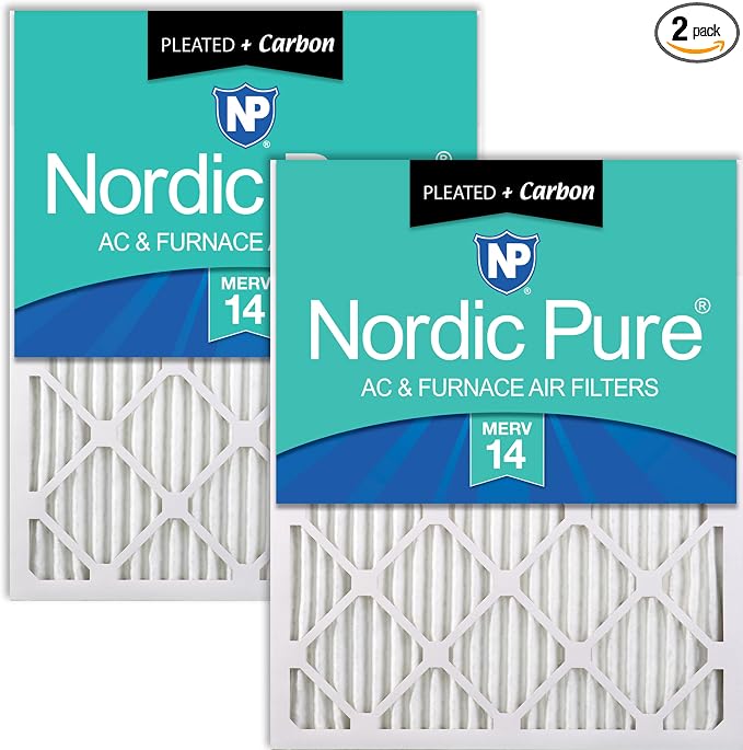 Nordic Pure 20x22x1 Pleated MERV 14 Plus Carbon Air Filters 2 Pack | Actual by NordicPure