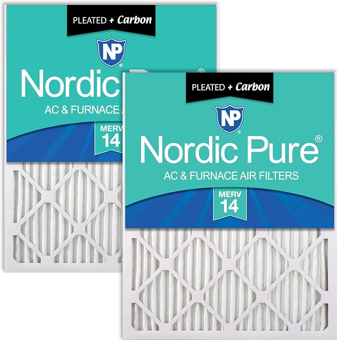 Nordic Pure 14x25x1 Pleated Air Filters MERV 14 Plus Carbon 2 Pack by NordicPure