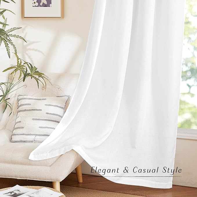 NICETOWN Linen 36 inch Curtains for Kitchen Window, Grommet Thick Flax Linen White Small Window Treatments Privacy Assured with Light Filtering for Cafe/Kids Room, W42 x L36, 2 Panels
