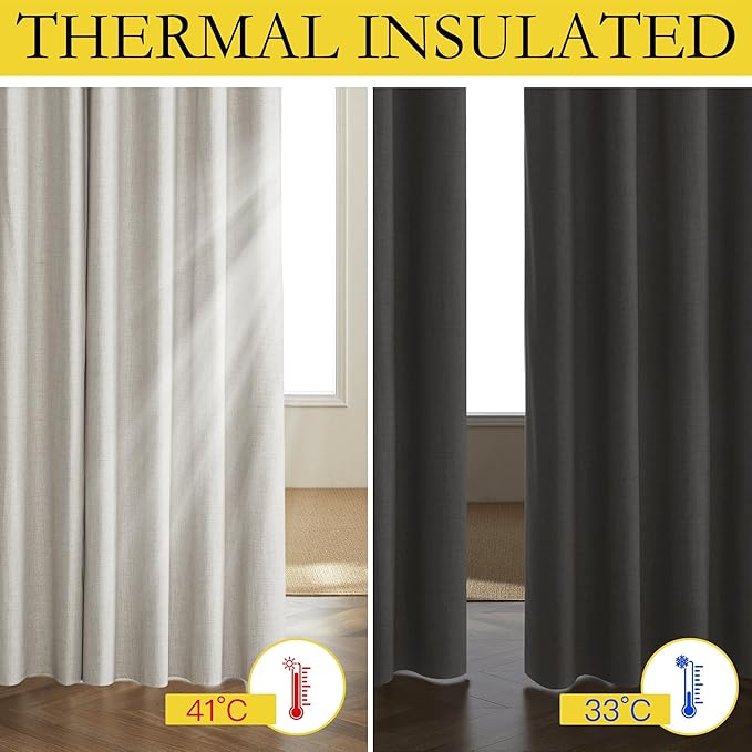 NICETOWN Snowbound Vintage Linen 100% Blackout Curtains for Playroom, Thermal Insulated Curtains 72" Long, Noise Reducing Window Treatment Drapes for Laundry Room, 62" Wide Per Panel, Set of 2