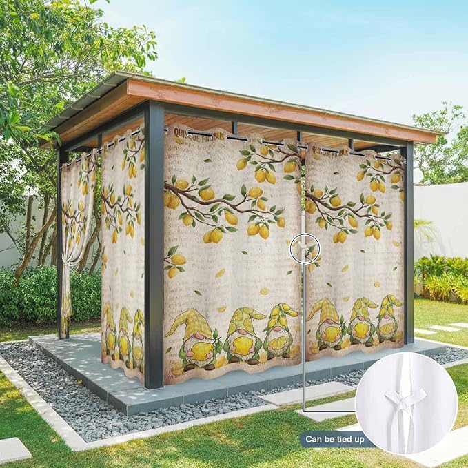 Summer Gnome Outdoor Curtains for Patio Gnome Lemon Leaf Vintage Waterproof - Image 7