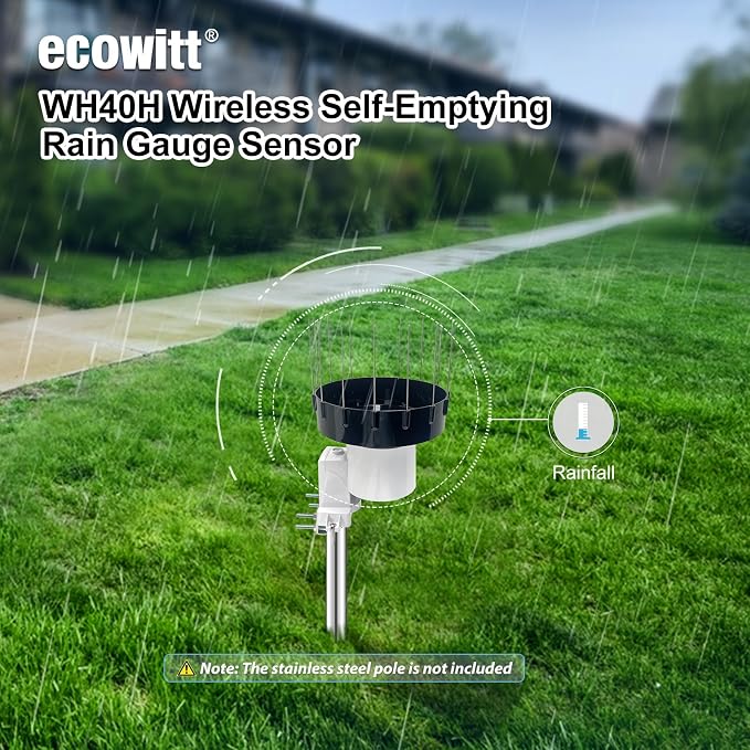 ECOWITT WH40BH Wireless Rain Gauge Outdoor Sensor, - Image 6