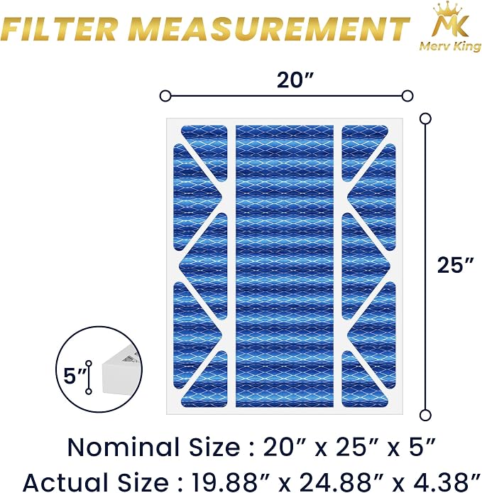 MervKing 20x25x5 Air Filter Actual Size: 19.88" x 24.88" x 4.38" MERV 11 MPR - Image 2