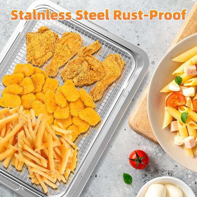 Air Fryer Basket for Oven, 3 Set Stainless Steel Oven Air Fryer Basket and Tray - Image 8