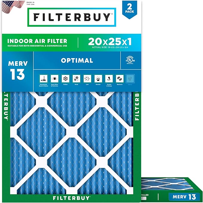 Filterbuy 20x25x1 Air Filter MERV 13 Optimal Smoke & Allergy Defense, by Filterbuy