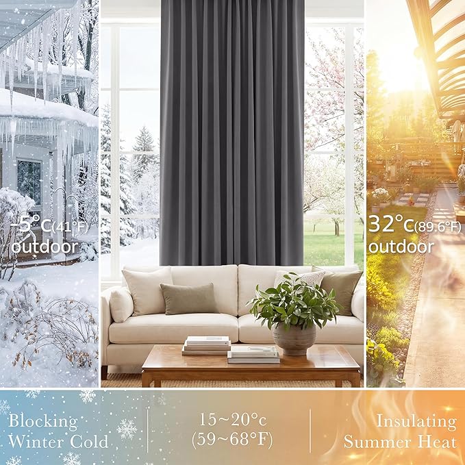 PONY DANCE Window Curtains 36 Inches - Short Valances Tiers Rod Pocket & Back Tab Curtain Panels Light Blocking for Kitchen Bathroom, W 42 x L 36 Inches, Grey, Set of 2
