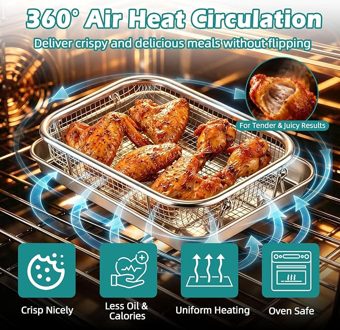 TeamFar Air Fryer Basket for Oven, 2 Set Air Fryer Accessories, 9.3” x 7” | - Image 4