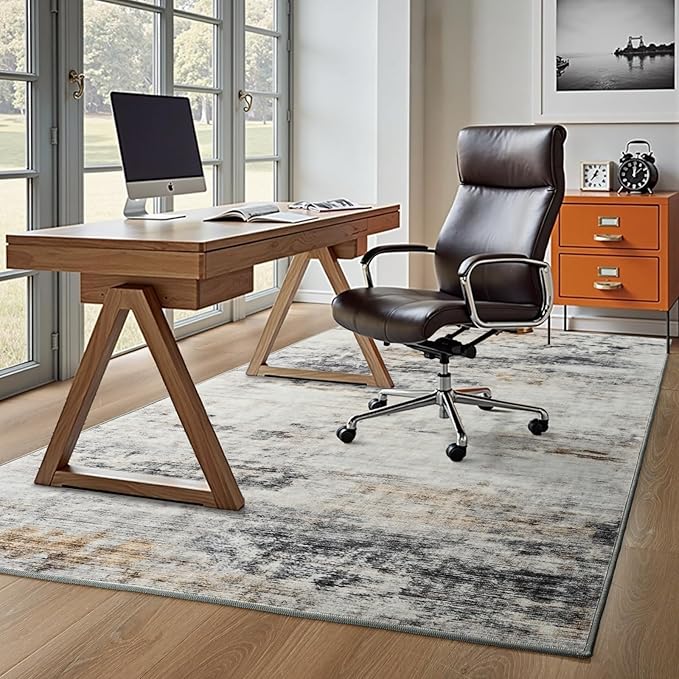 Toneed Abstract Area Rug Modern Washable Rug Soft Non Slip Rug Low Pile for Bedroom Living Room Dining Room Grey/Brown 3x5 Feet