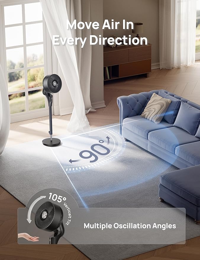 DREO Fan for Bedroom, 2026 Upgraded, 90ft Airflow, 20dB Quiet Fan, 90° - Image 4