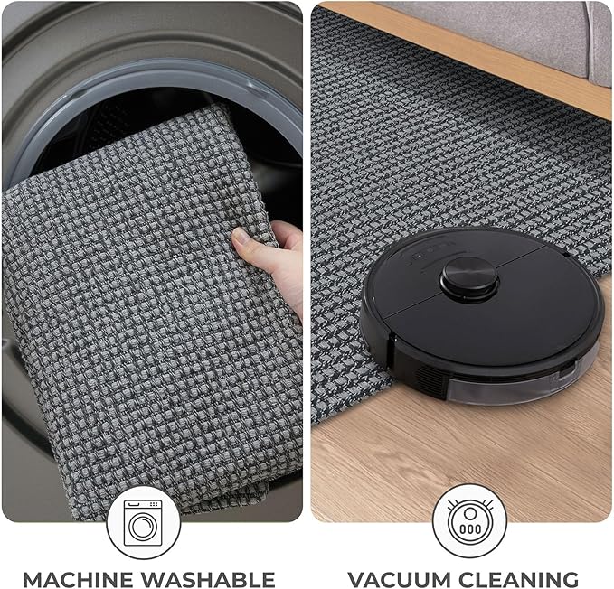 KOZYFLY Extra Long Runners for Hallways 3x20 ft Washable Kitchen Runner Non Slip Rubber Backed Hallway Rug Cotton Entryway Runner Rug Floor Carpet for Indoor Hall, Kitchen, Stair, Grey/Dark Grey
