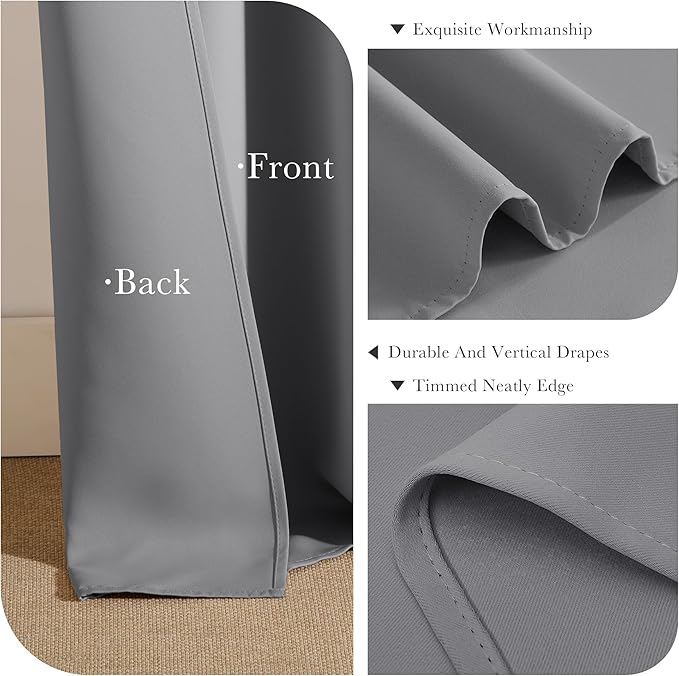 PONY DANCE Bedroom Window Curtains - Back Tab & Rod Pocket Drapes Window Treatments Privacy Protect/Blackout Curtain Panels for Dining Room, 42" W by 54" L, Silver Grey, 2 Pieces