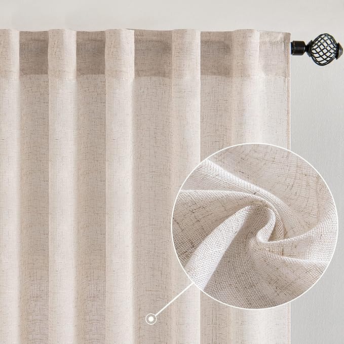 MIULEE Natural White Linen Curtains 95 Inch Length 2 Panels for Bedroom Living Room, Soft Thick Linen Textured Window Drapes Semi Sheer Light Filtering Back Tab Rod Pocket Burlap Look Decor