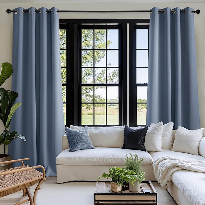 NICETOWN Room Darkening Draperies Curtains Panels, 2 Panels Stone Blue W52 x L102
