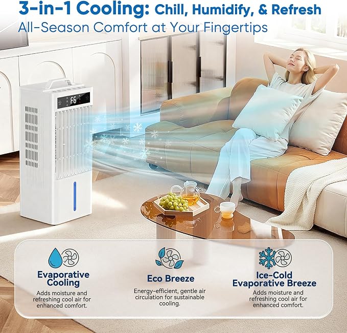 Portable Air Conditioners Fan, Windowless Evaporative Air Cooler 2 Modes & 6 - Image 2