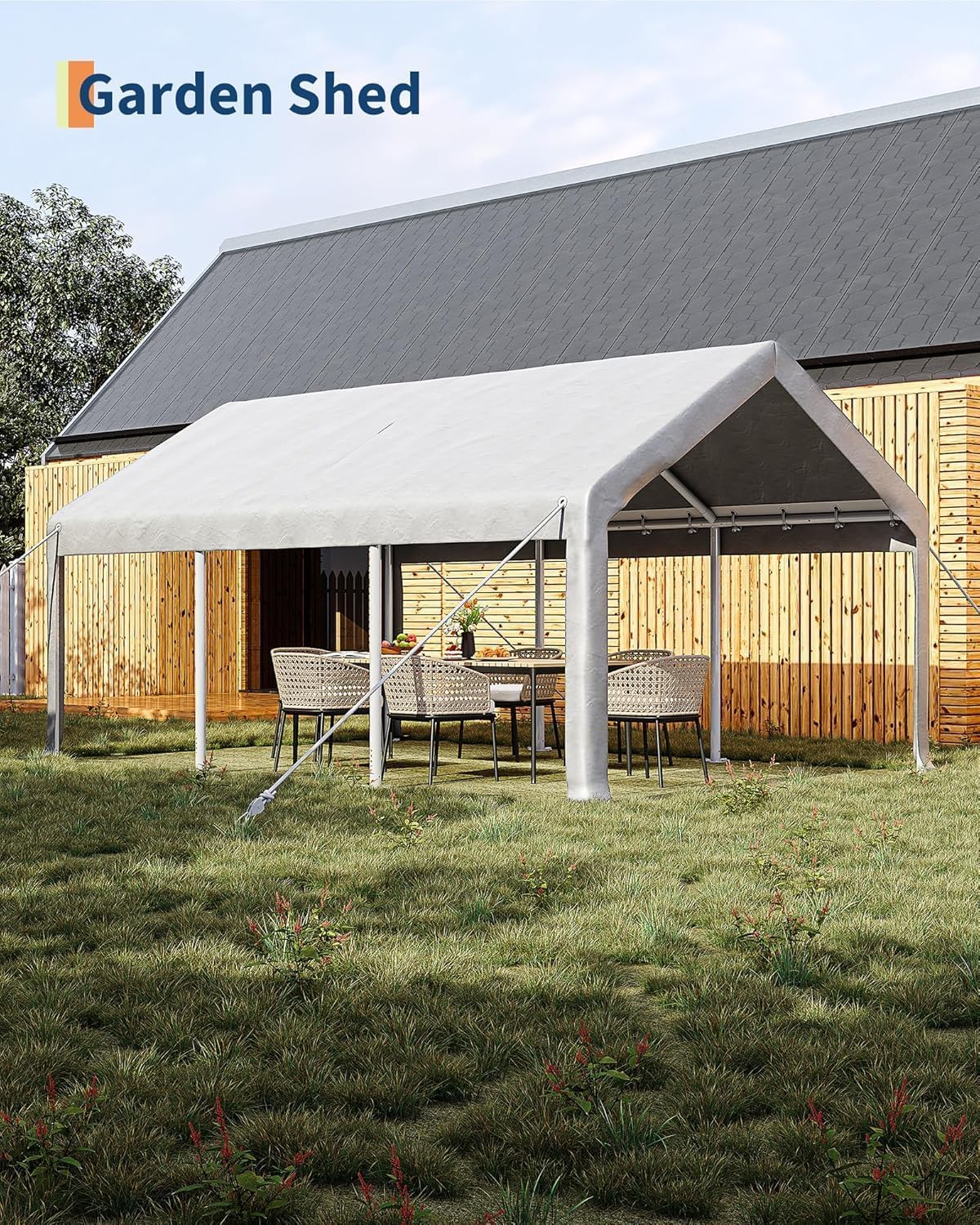 12 x 20FT Heavy Duty Carport with Roll-Up Windows, Portable Garage with Removable Sidewalls & Doors, Portable Car Tent Garage with Roll-Up Windows and All-Season Tarp, for Car, Truck,