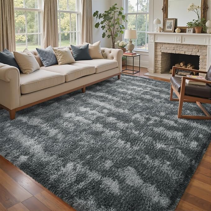 Shag Rugs for Bedroom Living Room, Tie-Dyed Ultra Soft Fluffy Furry Area Rugs for Indoor Floor, Aesthetic Carpet for Kids Home Decor,4x6 Ft Grey