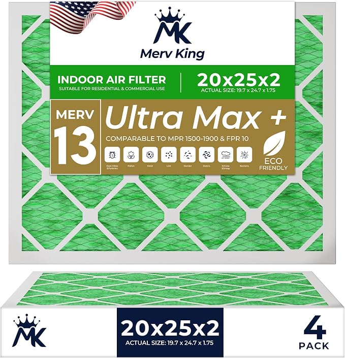MervKing 20x25x2 Air Filter Actual Size: 19.7" x 24.7" x 1.75" MERV 13 MPR by MervKing