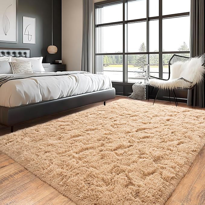 Pionblank Large Rug for Living Room 6x9 Feet, Modern Soft Shag Area Rug, Plush Fuzzy Carpet for Bedroom Girls Boys Room Home Nursery Teens Dorm Decor, Camel