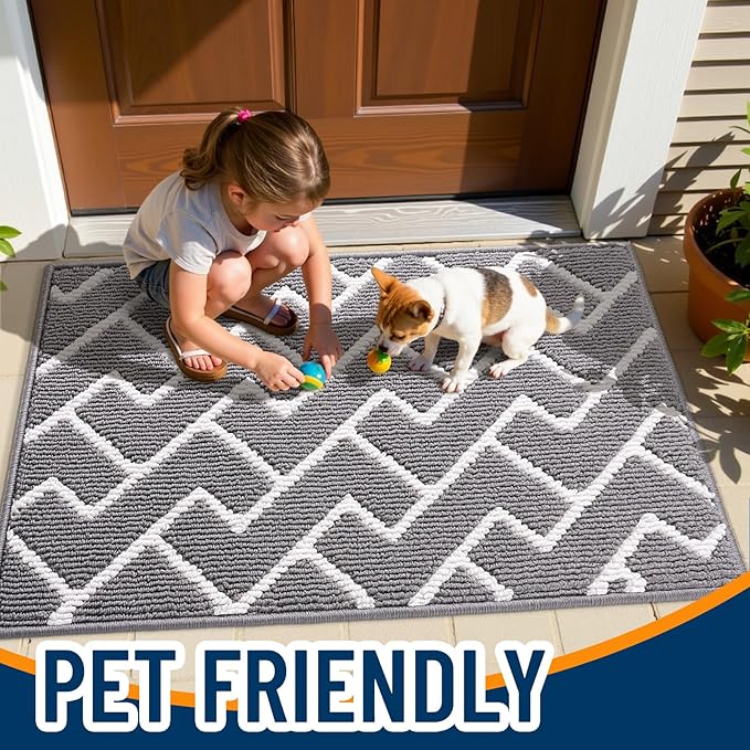 OLANLY Front Door Mat, Non-Slip Rubber Backing, Dirt Resistant and Absorbent, Washable, Easy to Clean Low-Profile Indoor Doormat for Back Door, Entryway, Inside Entrance, 70x23, Grey