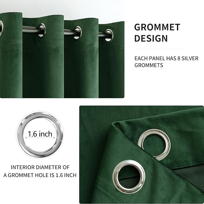 MIULEE Christmas Velvet Curtains Emerald Green Grommet Curtain Thermal Insulated Soundproof Room Darkening Blackout Curtains/Drapes for Girls & Ladys Living Room/Bedroom Decor 52 x 96 Inch 2 Panels