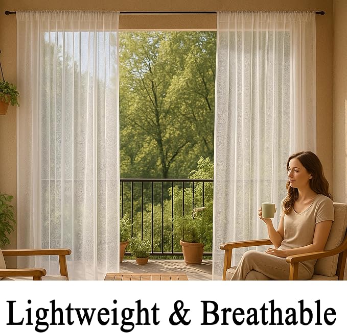 10 x 10 ft Outdoor White Tulle Backdrop Curtains Waterproof Voile Sheer Screen - Image 3